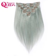 Dreaming Queen Hair Straight Hair Clip In Brazilian Remy Human Hair Extensions Silver Grey Color 7 Pieces/Set 120g Clips