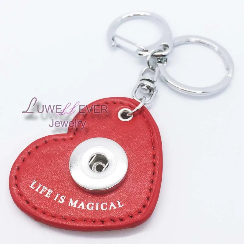 

Hot Sale 06 Fashion PU Leather Key Chains 18mm Snap Button Keychain Jewelry For Men Women Cute Heart Key rings