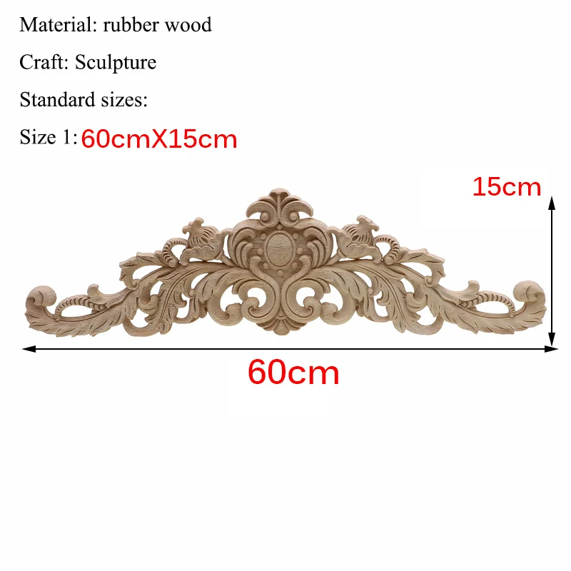 Прямоугольная резьба из натурального дерева аппликации для мебельного шкафа неокрашенные деревянные молдинги наклейка Винтажные Украшения Аксессуары - Цвет: 60cmX15cm