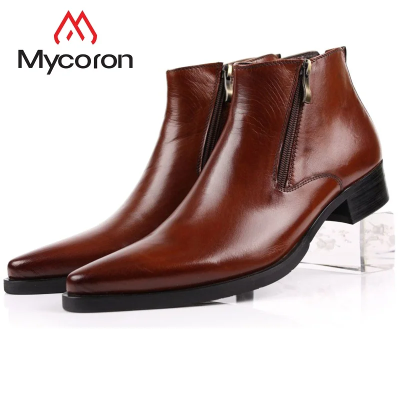 

MYCORON Luxury Brand Shoes Men Genuine Leather Shoes Winter Casual Boots High Quality Brown Flats Mens Boots Laarzen Dames