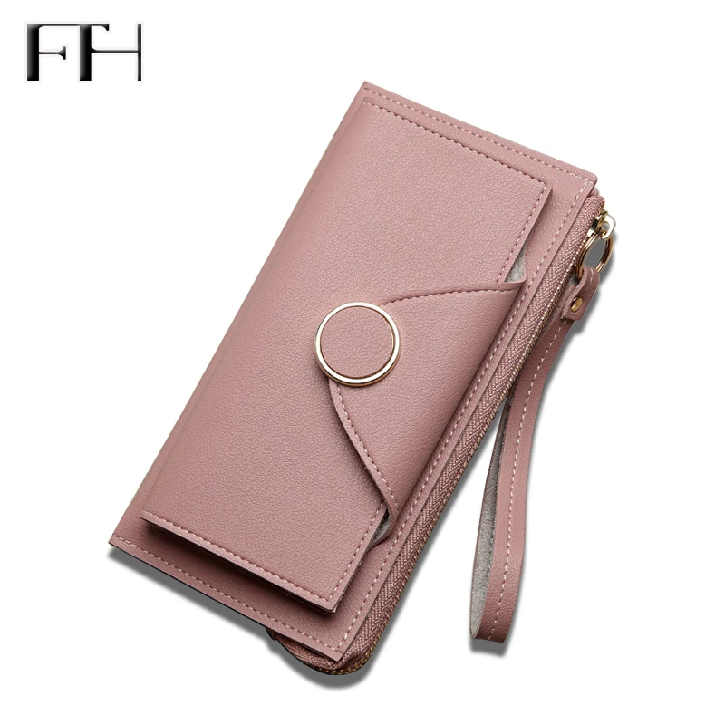 Delicate double layer Women's Leather Long Coin Wallet with wrist strap