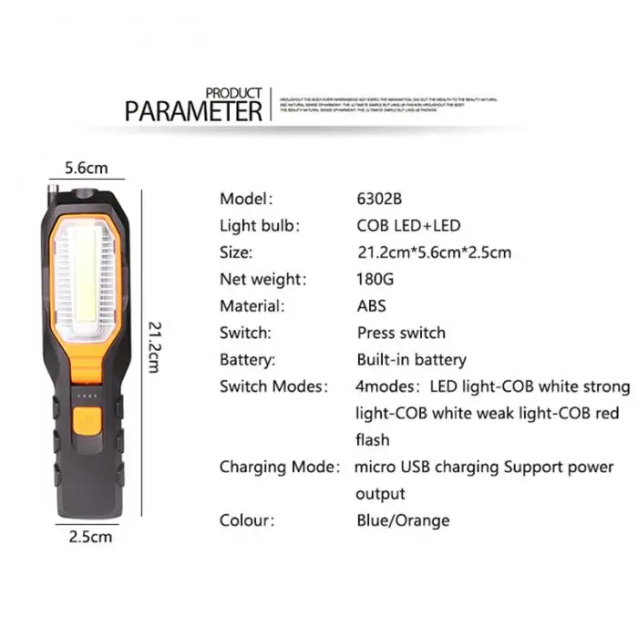 Портативный светодиодный рабочий свет USB Перезаряжаемый открытый фонарь для пешего туризма Рабочий автомобиль ремонт GHS99