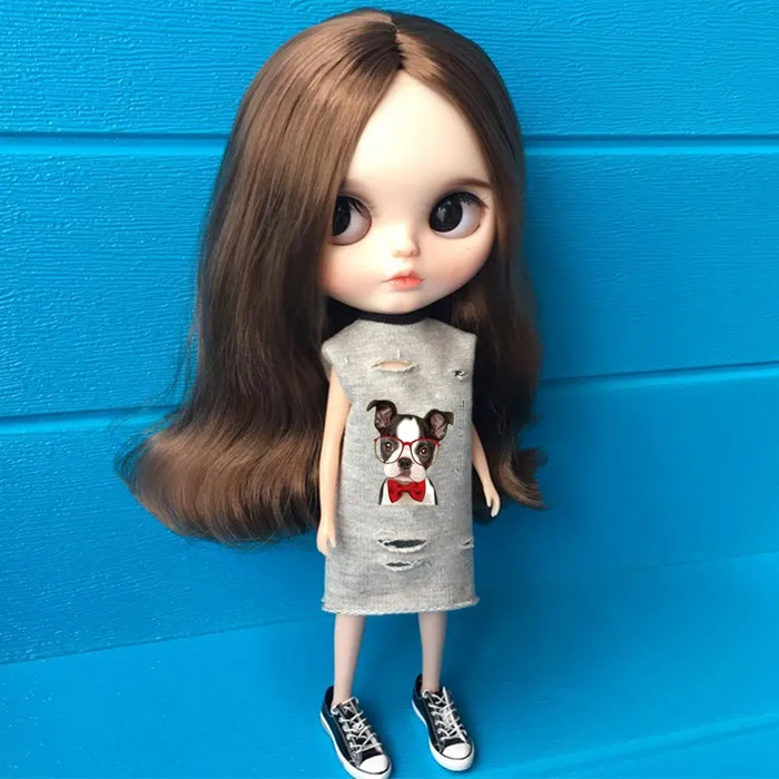 1/6 Одежда для куклы аксессуары Blyth Doll серая Повседневная картонная футболка