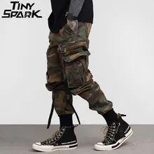 Мужские штаны в стиле хип-хоп с боковыми карманами, винтажные камуфляжные брюки-карго, уличные повседневные штаны-шаровары в стиле милитари, потертые брюки
