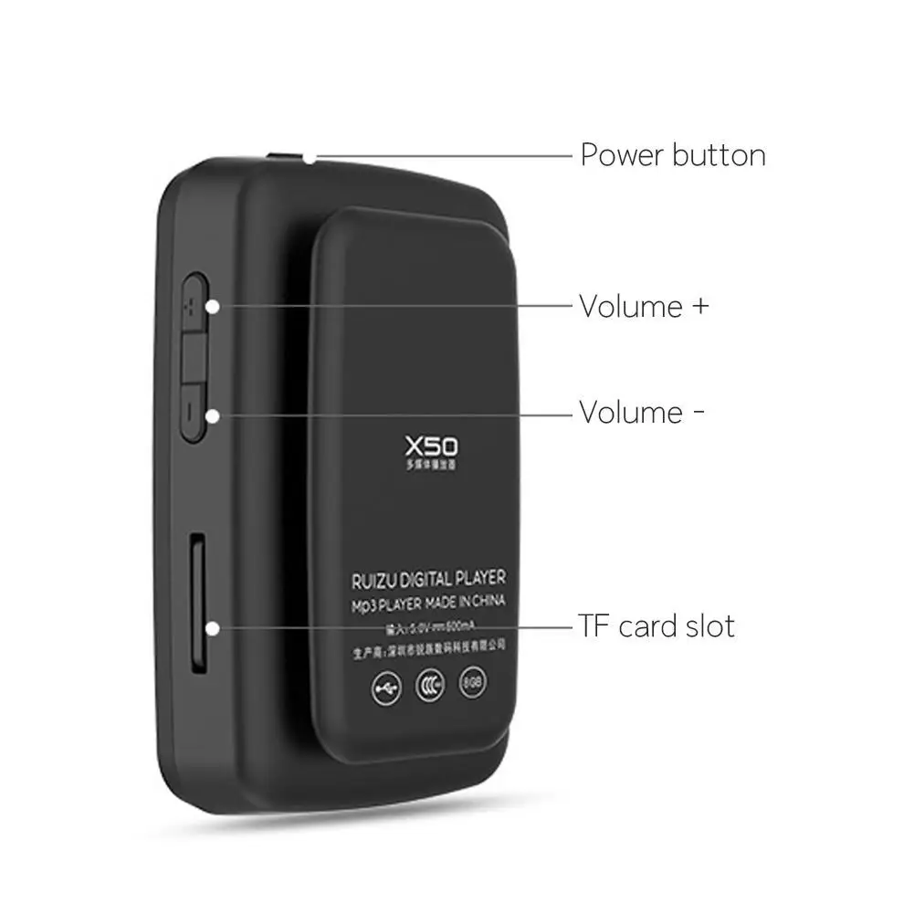 Ruidu X50 Спортивный Bluetooth MP3 музыкальный MP3 плеер рекордер FM радио Supprot SD карта клип Bluetooth MP3 плеер 8 ГБ 4 цвета на выбор