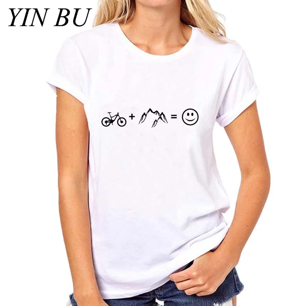 2019 Woman Lady Girls Biking Mountains Love Mountain Biking MTB T Shirts Women Summer White