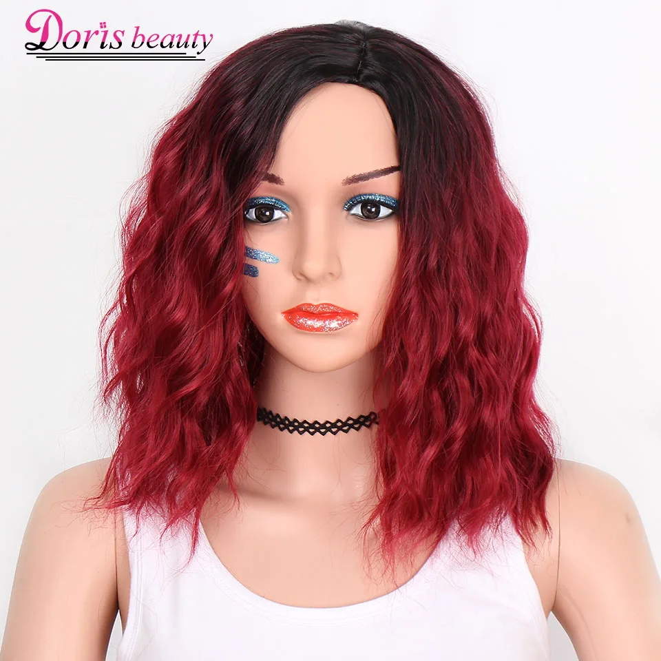 Doris Beauty Ombre Red Color Synthetic Short Wigs For Women Water