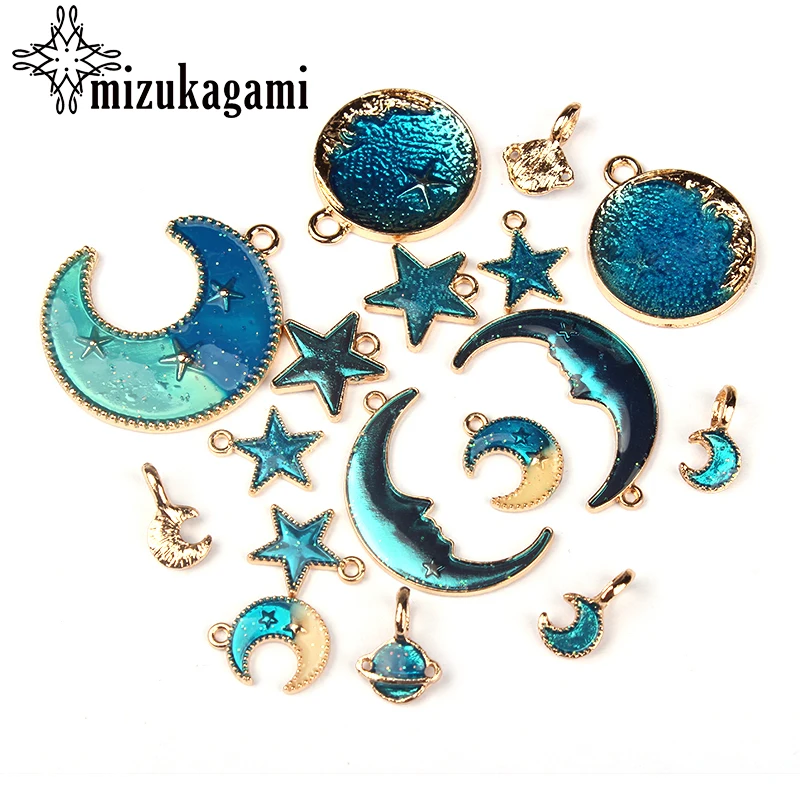 

6pcs/lot 2018 New Golden Zinc Alloy Blue Moon Stars Charms Pendant For DIY Fashion Necklace Jewelry Earrings Accessories