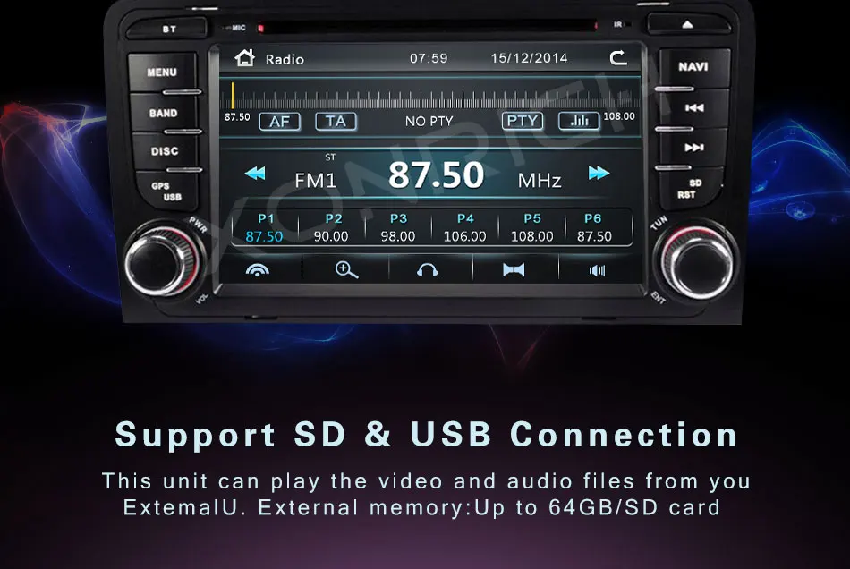 Top 2 din AutoRadio Car DVD Player head unit For Audi A3 8P 2003-2012 S3 2006-2012 RS3 Sportback Multimedia GPS Navigation Stereo BT 5