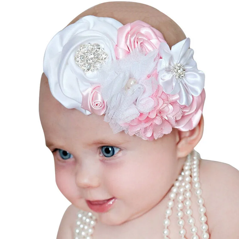 Baby Hair Bands Rhinestone Lace Chiffon Pearl Diamond Baby ...