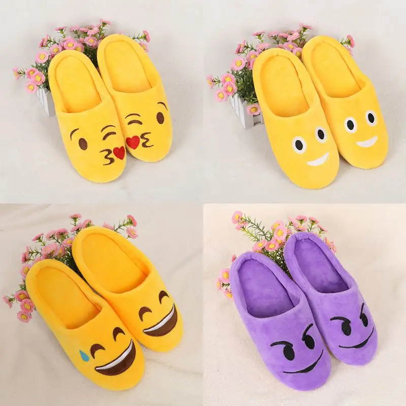New Indoor Warm Emoji Slippers Winter Cotton Plush Slipper 2018 Emoji Shoes Smiley Emoticon Winter Soft Cartoon Shoes H7