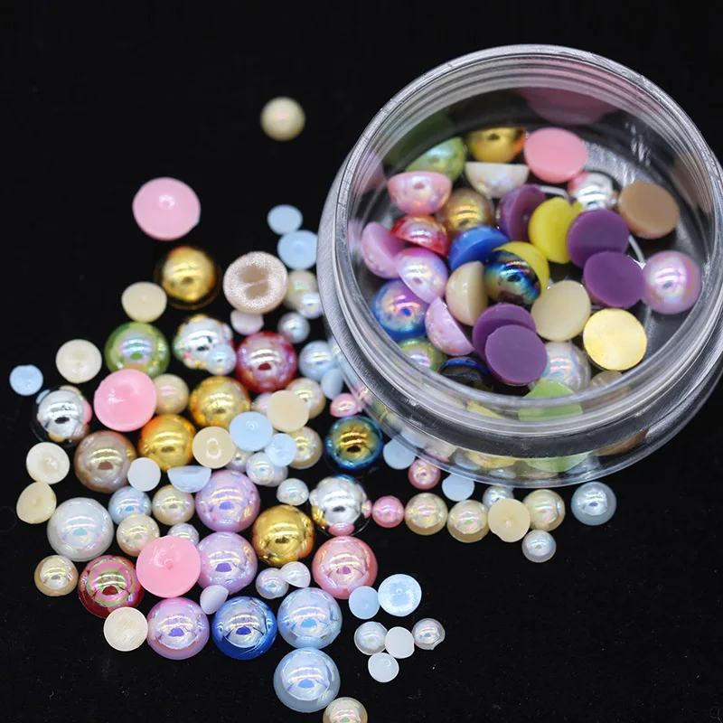 

200pcs/lot Multi AB Colors Flatback Beads Acrylic Half Round Pearl DIY Craft Decoration For Nail Art Jewelry Finding Accessories