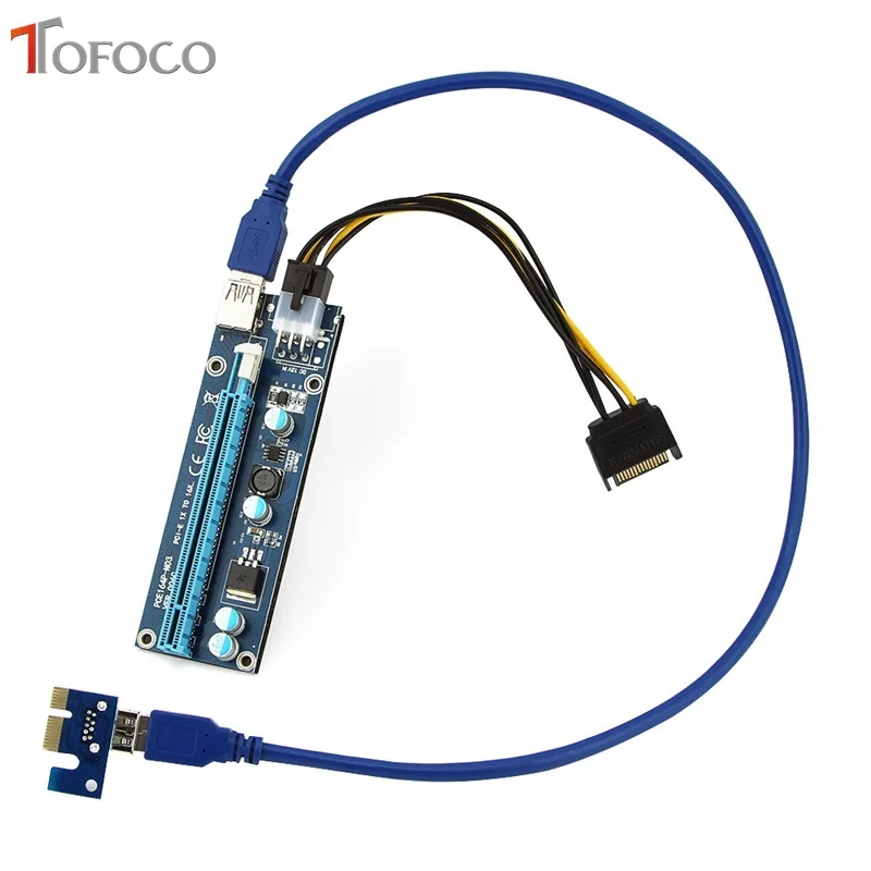 TOFOCO 60 см PCIE PCI Express Riser Card 1x до 16x с USB3.0 кабель SATA 6Pin Мощность кабель Riser для горного оборудования