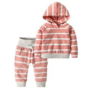 

Oklady Newborn Baby Girl Clothes Pink Striped Long Sleeve Sweatshirt Hoodie Elastic Striped Pants Outfit Sets