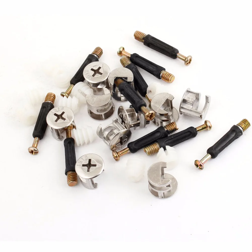 uxcell 20 Sets Furniture Connecting 15mm OD Cam Fitting w Dowel Bolts Pre-Inserted Nut 