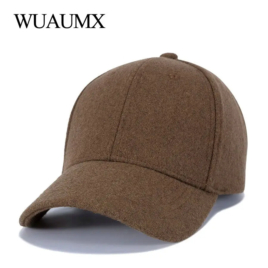 

Wuaumx Brand Unisex Fall Winter Cap For Men Solid Baseball Caps Women Woolen Fitted Warm Bone Snap back Adjustable Casquette