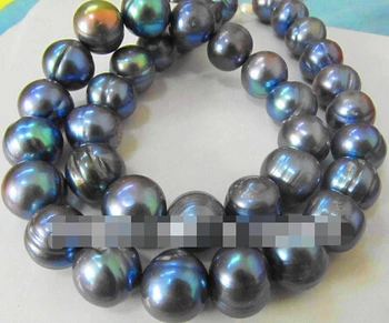 

wan 1774 NATURAL 18" SOUTH SEA 11-12MM GENUINE BLACK BLUE BAROQUE PEARL NECKLACE