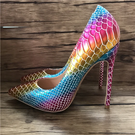 metallic rainbow heels