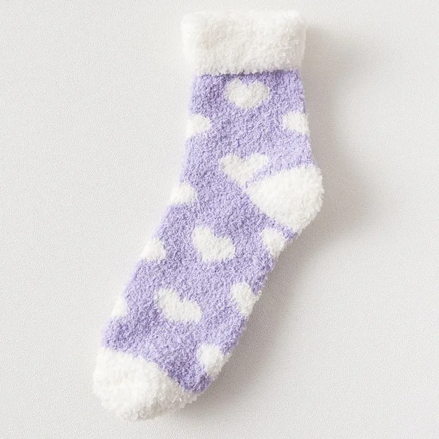 Candy Warm Lady Heart Cute Winter Kawaii Thick Casual Women Socks Fuzzy Fluffy Terry Warm Socks Short Cute Cotton Socks Female love purple