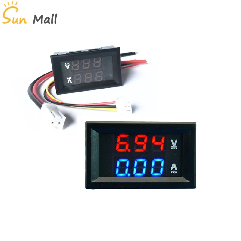 

Free shipping PC 10A Ammeter/Voltmeter Digital Current Voltmeter Meter 0.28 inch LED DC Double Display DC0-100V 10A Red Blue