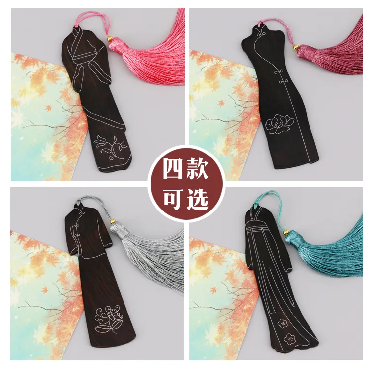 1pcs Classical cheongsam purple sand inlaid silver silk classical Chinese style tassel wooden gift literary bookmarks gift box