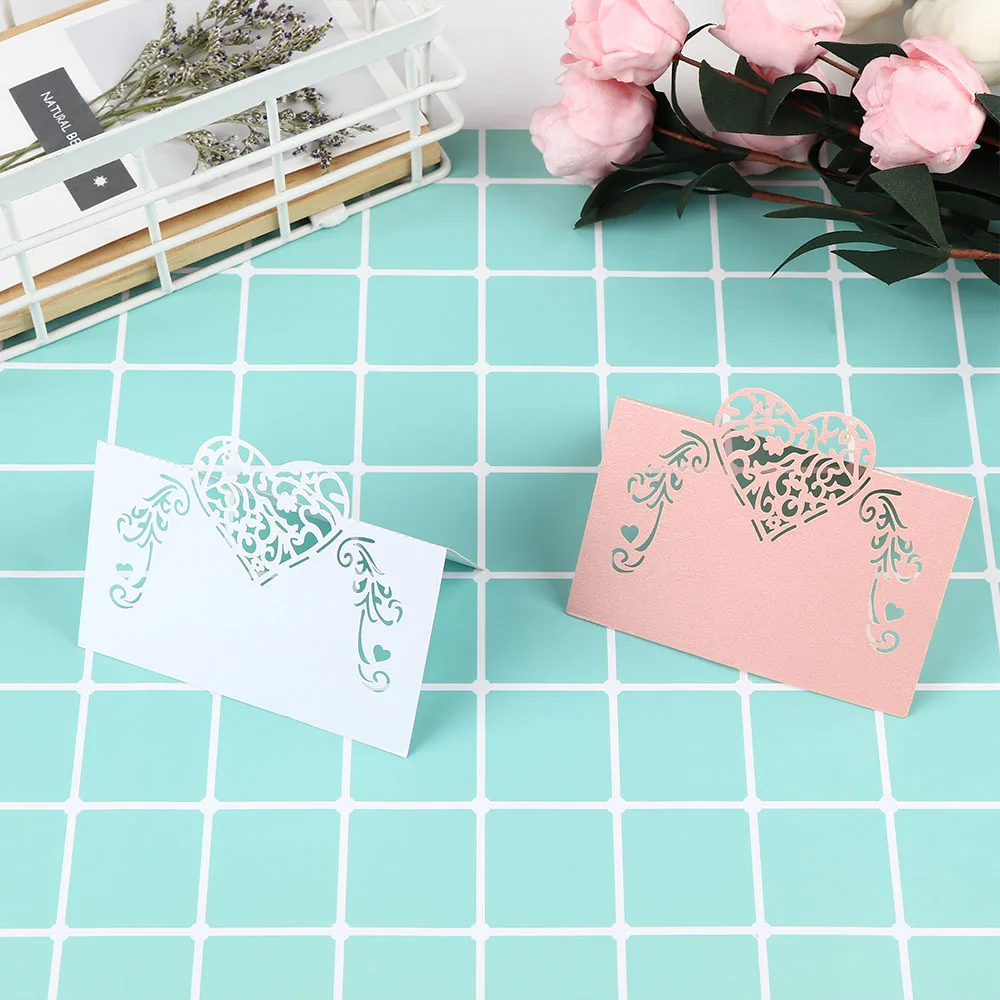  50Pcs Invitation Card Heart Shape Place Laser Cut For Wedding Party Table Decoration Wedding Decor  - 33051644107