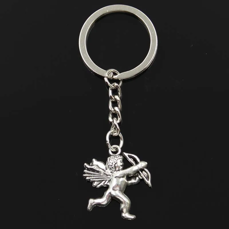 Мужское кольцо для ключей Love Angel Cupid серебряное с металлической цепочкой 29x26 мм|Брелоки| |