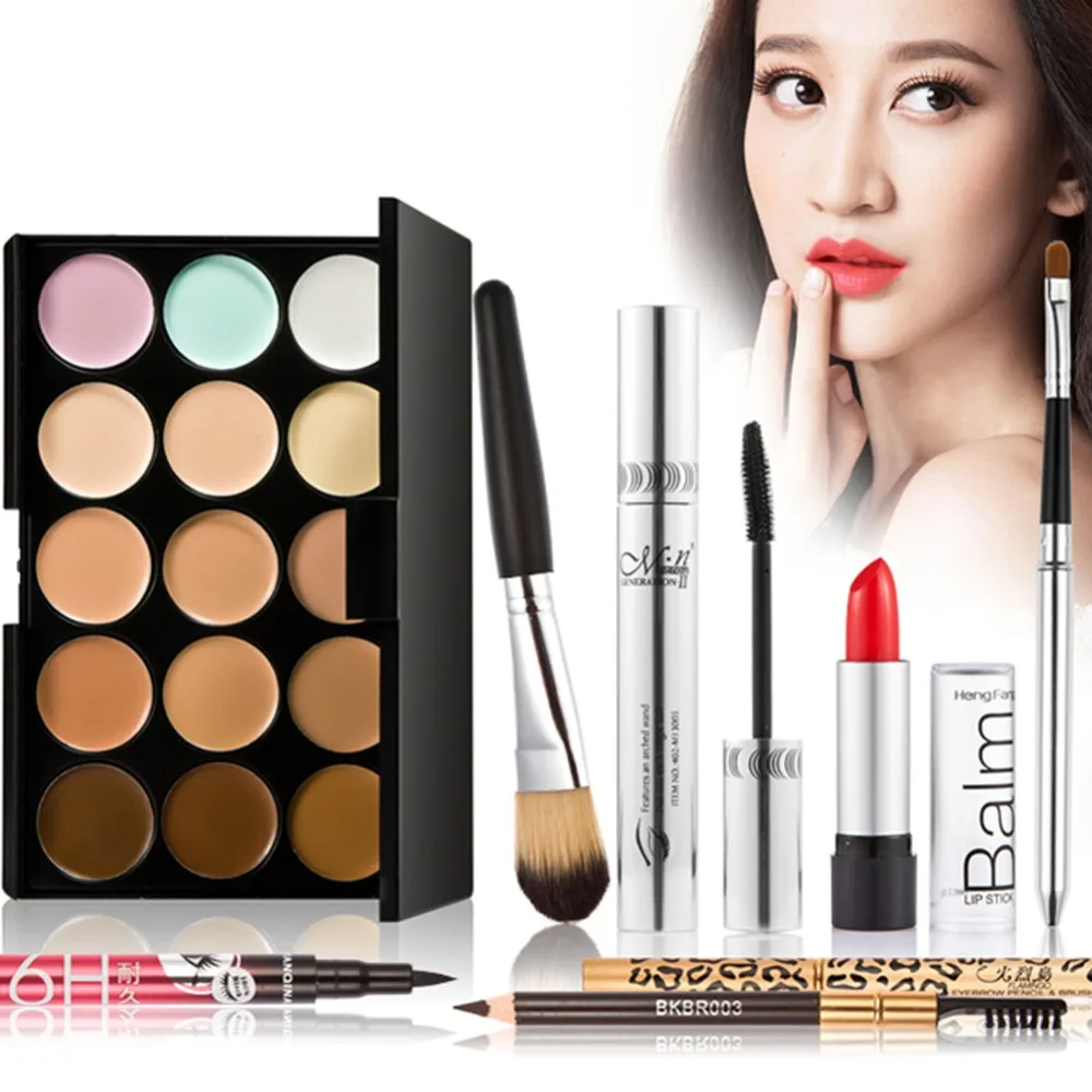 

7pcs Makeup Set Cosmetics Eyeshadow Eyebrow Eyeliner Cream Powder Concealer Palette Lip Gloss Eyelash Cosmetic Makup Tool Kits