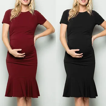 

Maternity Summer Dresses Women's Ruffle Solid Sexy Casual Sundress Pregnancy Clothes Photography Props Premama Mothers Clothing