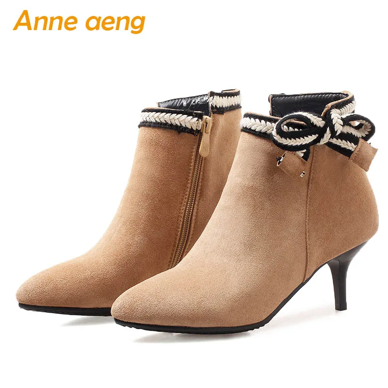 

New autumn winter women ankle boots high heels pointed toe zip ladies sweet snow boots apricot winter women shoes big size 33-46