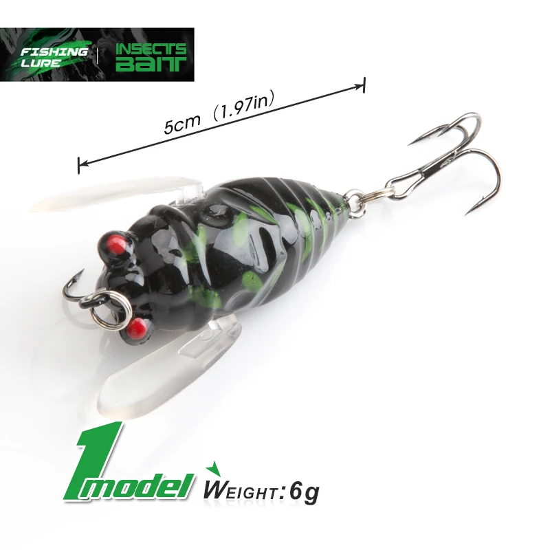DONGQL 1Pc Insects Fishing Lure 4cm 6g Artificial Cicada Bait Topwater Bass iscas para Pesca Crankbait Wobblers Fishing Tackle (9)