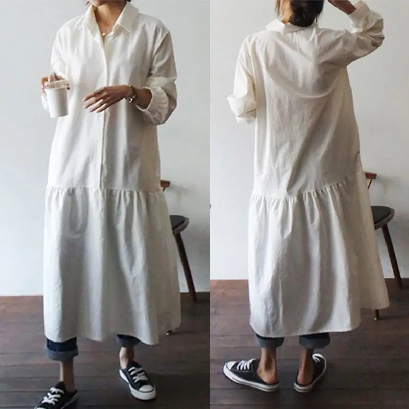

2019 Celmia Elegant Ladies Long Sleeve Dress Vintage Women Baggy Shirt Dress Casual Pleated Ruffles Party Vestidos Plus Size 5XL