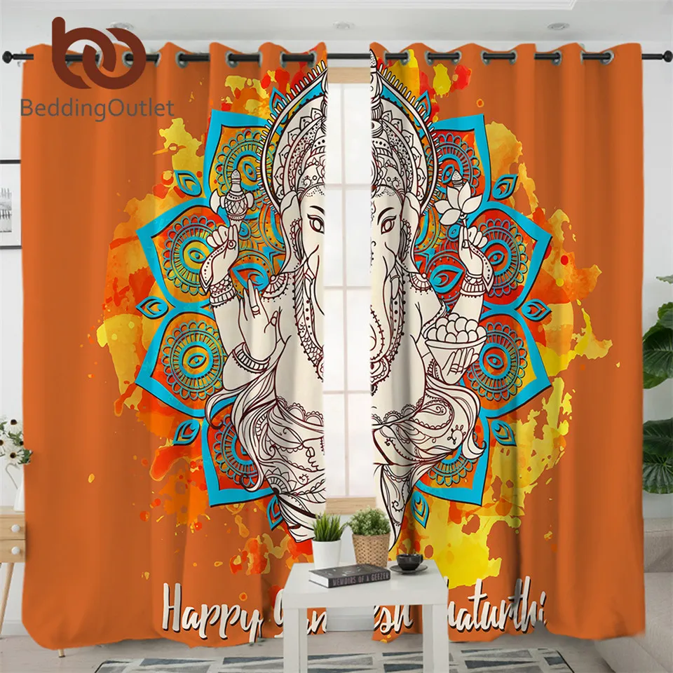 

BeddingOutlet Elephant Living Room Curtain Mandala Lotus Curtain for Bedroom Floral Orange Purple Window Treatment Drapes 1/2pcs