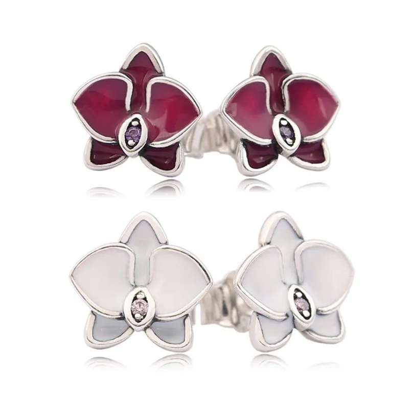 

Fashion Authentic 925 Sterling Silver Pandora Earrings For Women Orchid Cymbidium Orchis Earring Studs Fine Europe Jewelry Gift