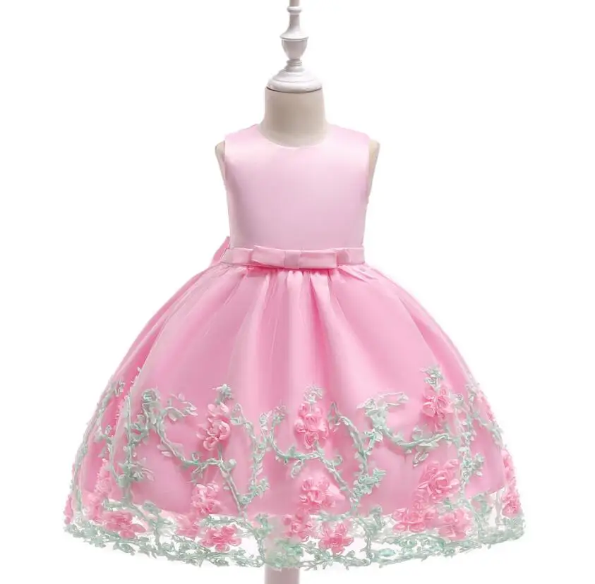 Одежда на возраст от 2 до 10 лет элегантное платье стиль детская одежда для девочек на свадьбу, одежда Детский наряд для дня Рождения платье из тонкой прозрачной ткани Платье с цветочным рисунком платье принцессы вечерние - Цвет: Розовый