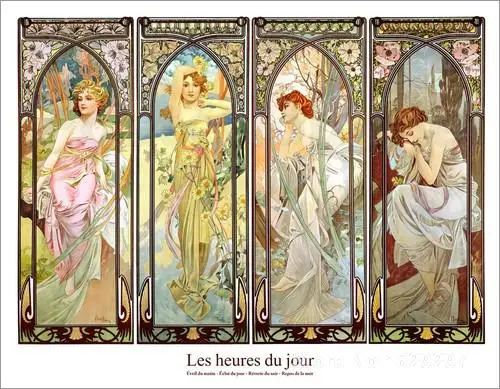 Les heures du jour коллаж от Alphonse Mucha картины для продажи домашний декор Ручная роспись