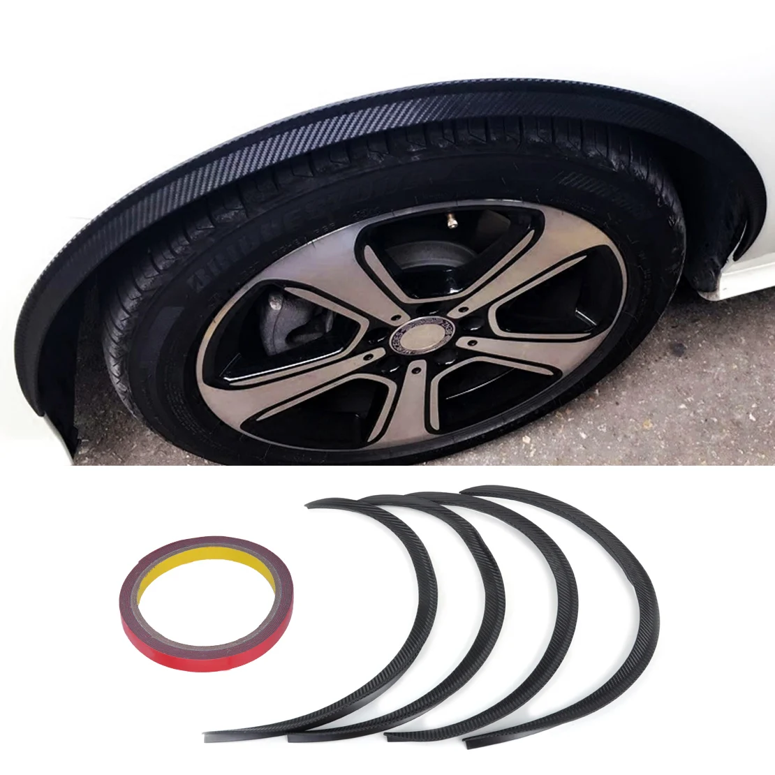 4x Carbon Fiber Car Wheel Rubber Eyebrow Protector Arch Trim Flare Fender Strip