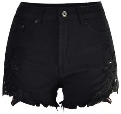 Летние модные байкерские Шорты Джинсы женские шорты Высокая талия попа рваные джинсы женские джинсовые шорты женские черные Большие размеры - Цвет: Black