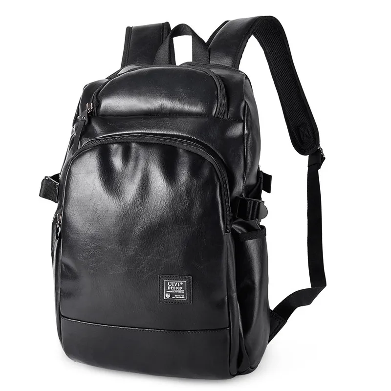 

UIYI Brand Men PVC Leather Laptop Black Backpack Women Vintage Rucksack Teenager Travel College School Bag 170427