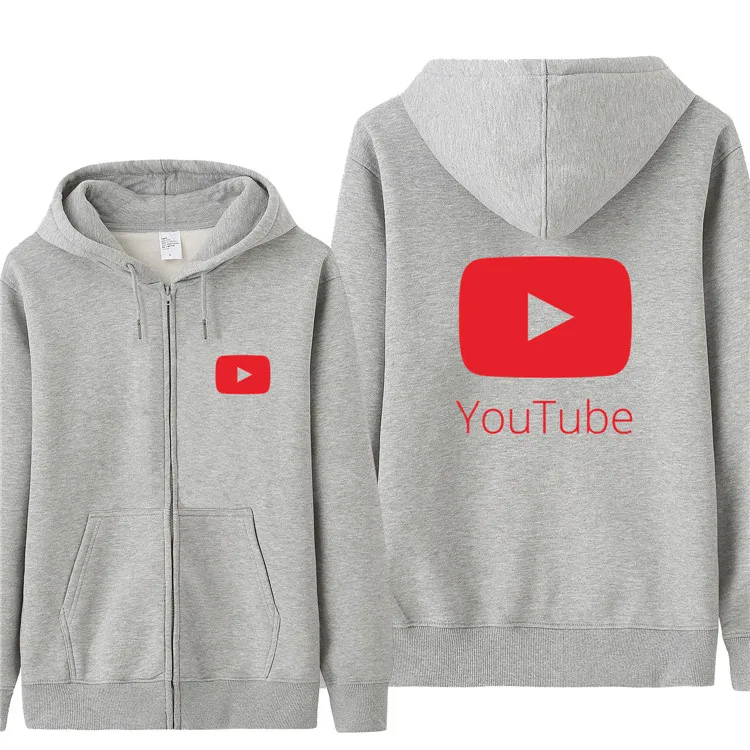 Осень смешной YouTube Логотип печатных толстовки для мужчин вы трубки флис на молнии толстовка хлопок мужчин куртка и пальто