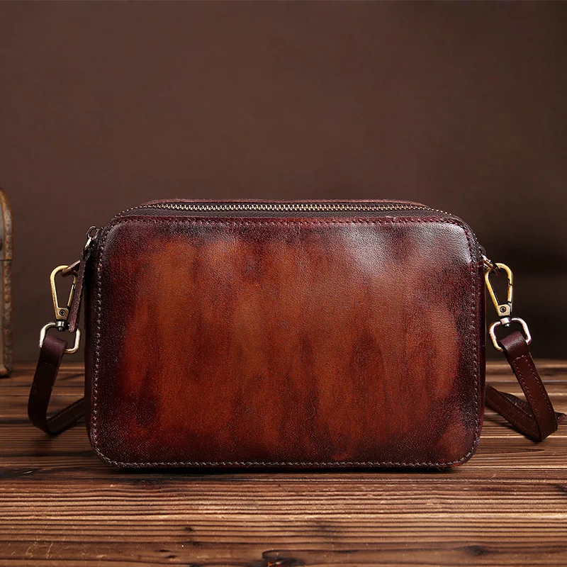 

2019 new retro first layer leather lady's messenger bag small flap bag genuine leather shoulder bag women cowhide leather bag