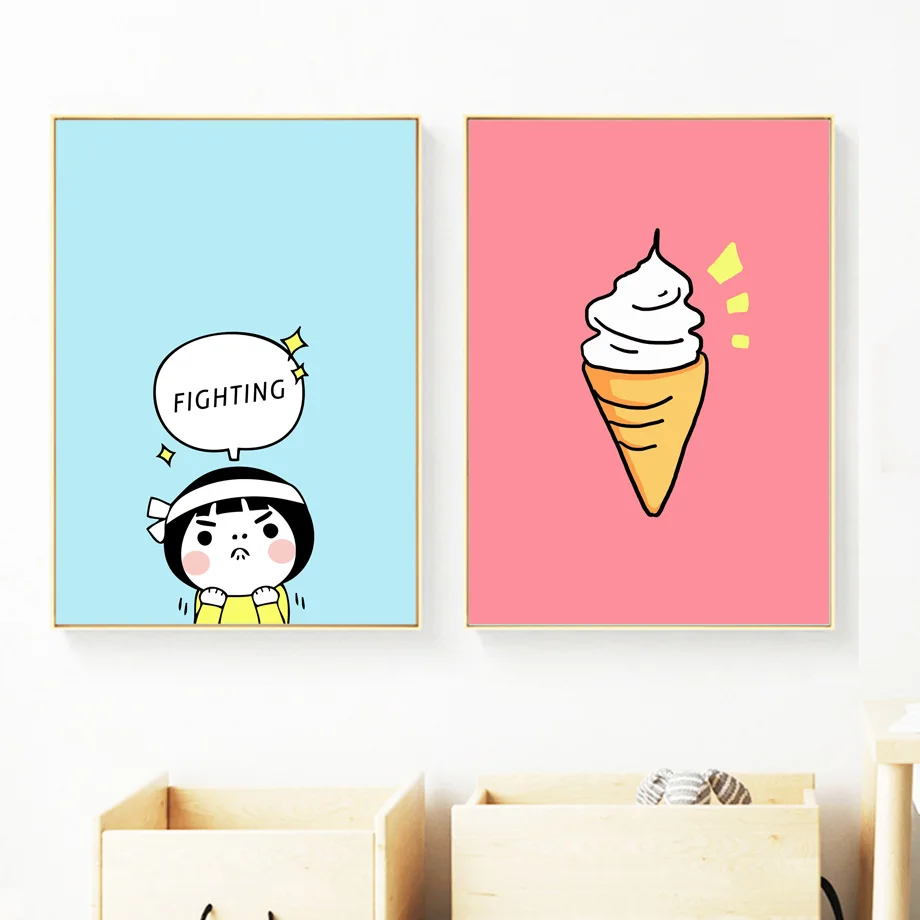 Kartun Kelas Ice Cream Gadis Nordic Poster Dan Cetakan Dinding Art