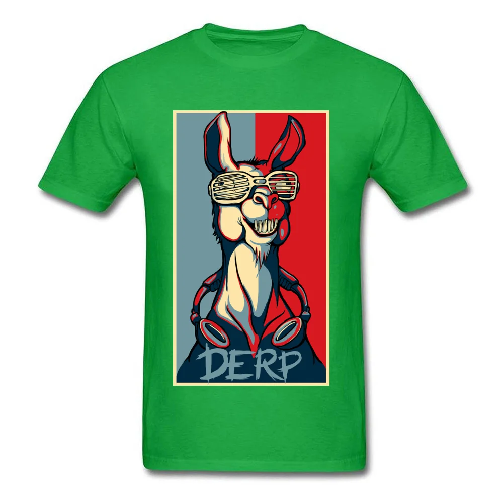 Casual Derp Llama Design Short Sleeve Lovers Day Tees Hip Hop Round Neck 100% Cotton Tee-Shirt Man T-shirts Top Quality Derp Llama green