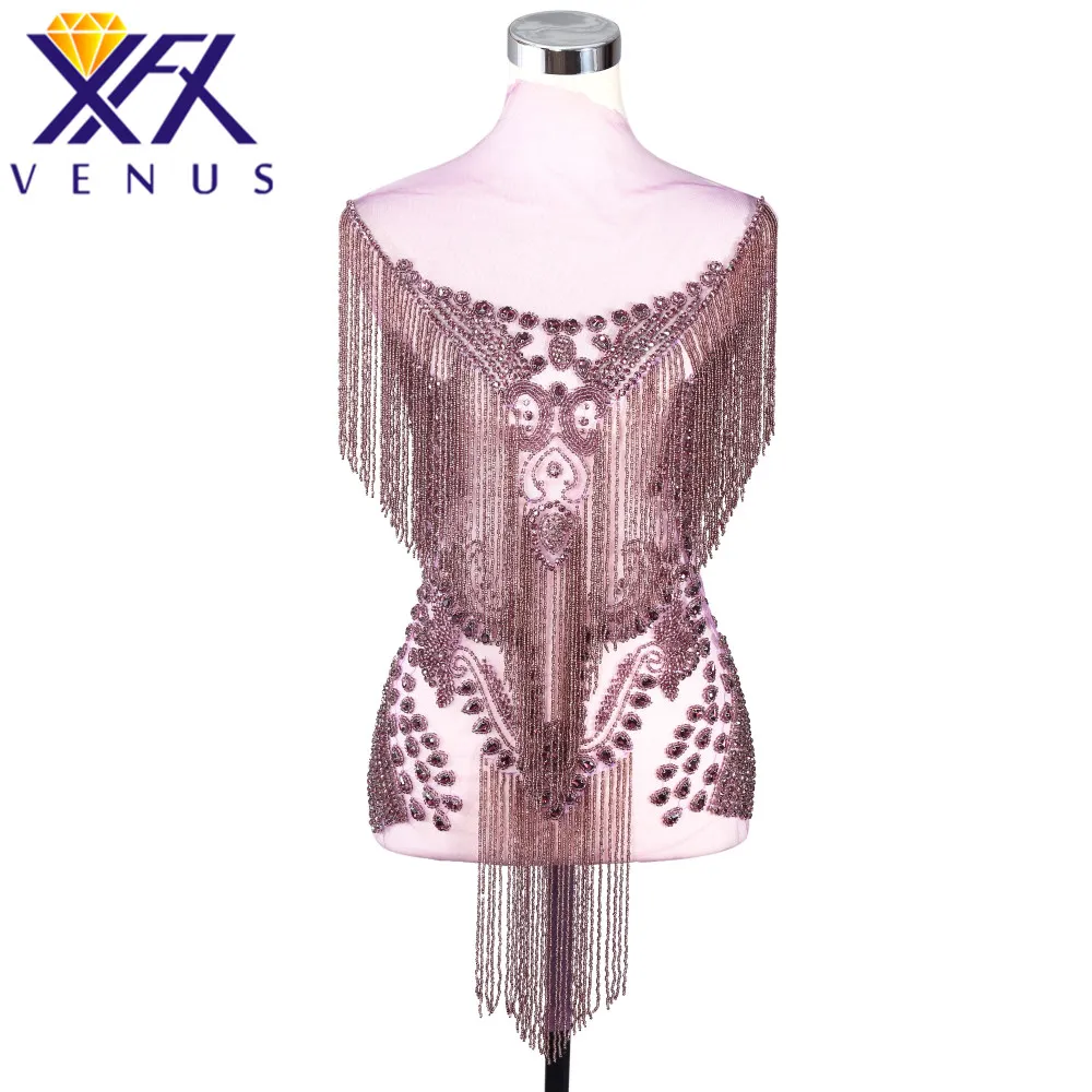 

XFX VENUS 5 PIECES Hand Sewing On Rhinestone Applique with glass beads Clothes Patch Wedding Dress Trimming Costume