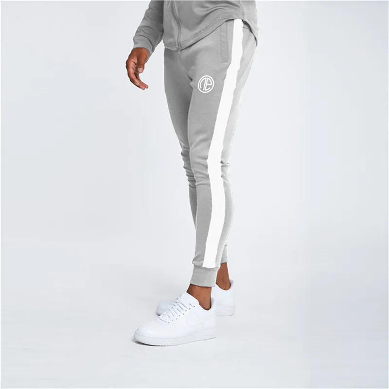 light gray Осенние мужские спортивные штаны, модные сшитые штаны, повседневные штаны для бега, спортивная одежда для мужчин, спортивные брюки для фитнеса, Мужские штаны - Цвет: light gray