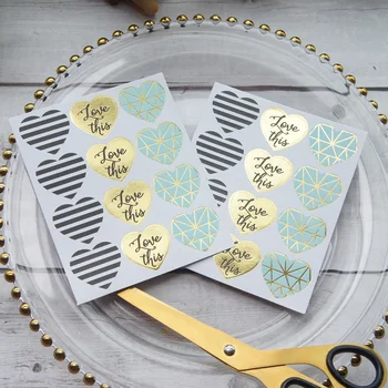 2 sheets gold blue heart style Paper sticker as Scrapbooking DIY gift packing Label Decoration Tag party Decoration