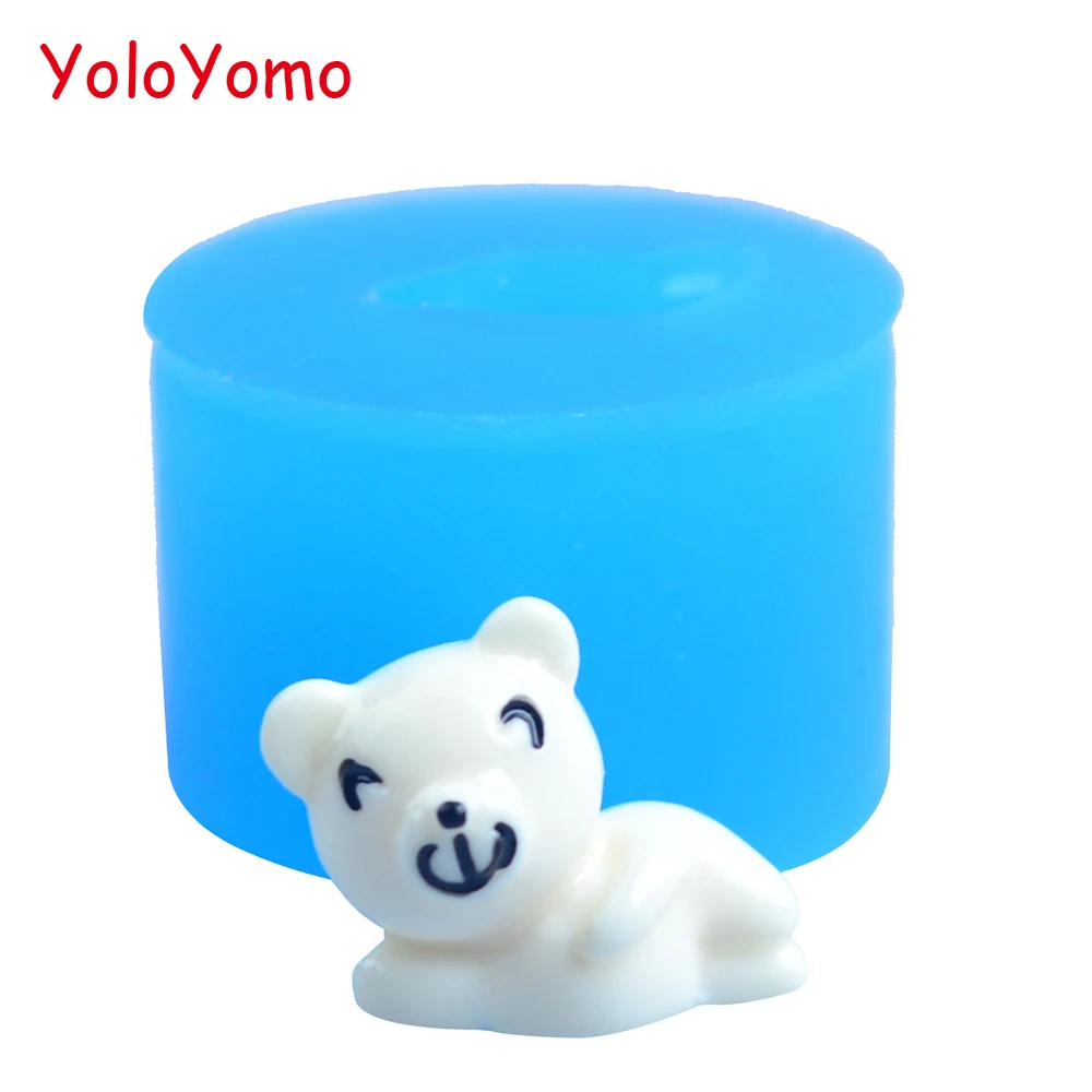 D309YL Bear Mould Kawaii Animal Silicone Push Mold Cupcake Topper Fondant Polymer Clay Mold