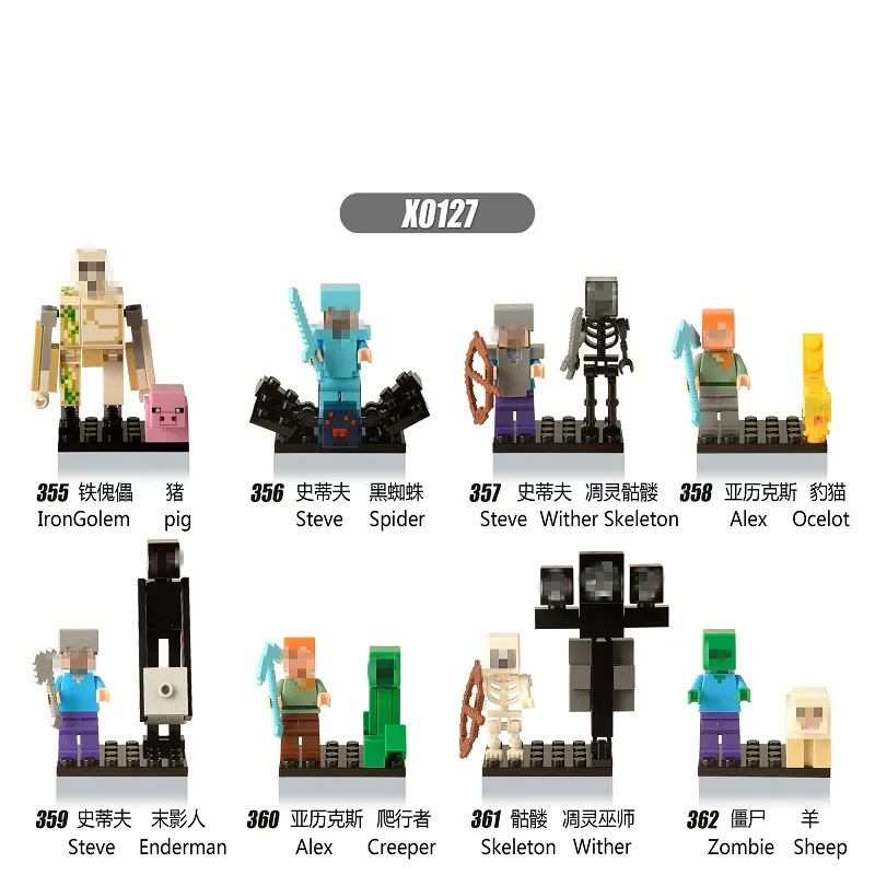

Single sale DIY Minecrafted village figures Tree house Bricks Style mini Zombie Steve Model Building Blocks Bricks Toys for kid