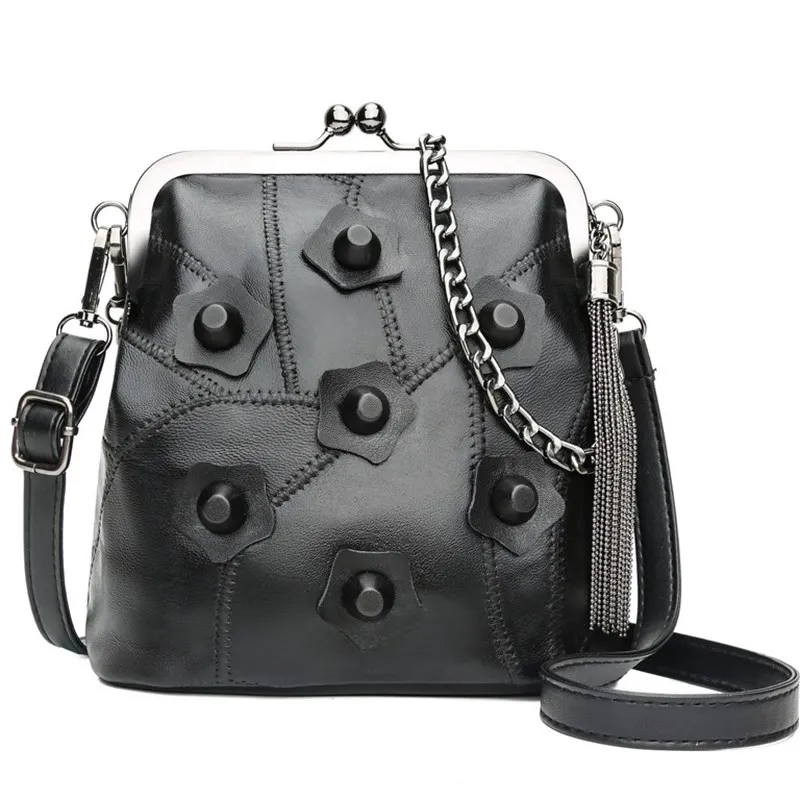 

Genuine leather lady bags Rivet Frame Messenger s Lady Clutch Purse Handbags Shoulder Cross body Sheepskin