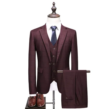 

(Front + pants + vest) Groom groom wedding dress suit suit young Slim large size fashion casual business suit three-piece men